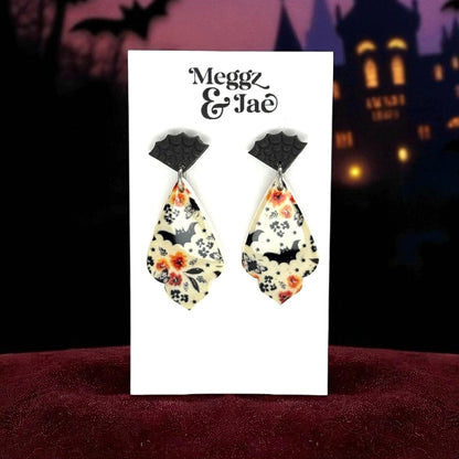 “Pattern Bats” polymer clay dangle earrings