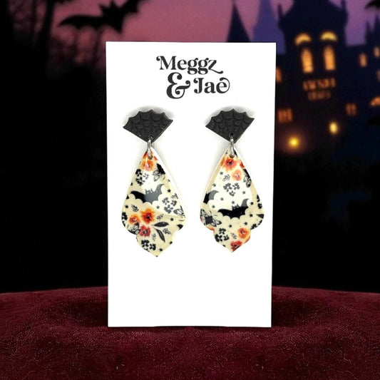 “Pattern Bats” polymer clay dangle earrings