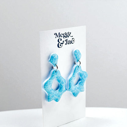 “Ariel” Aqua blue pool printed dangles