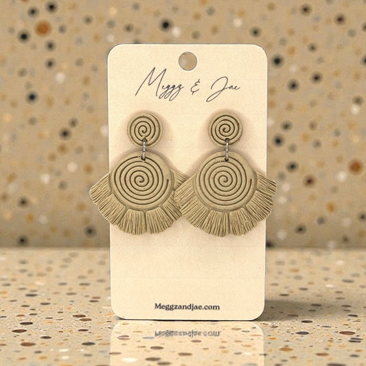 Spiral with fringe polymer clay earrings