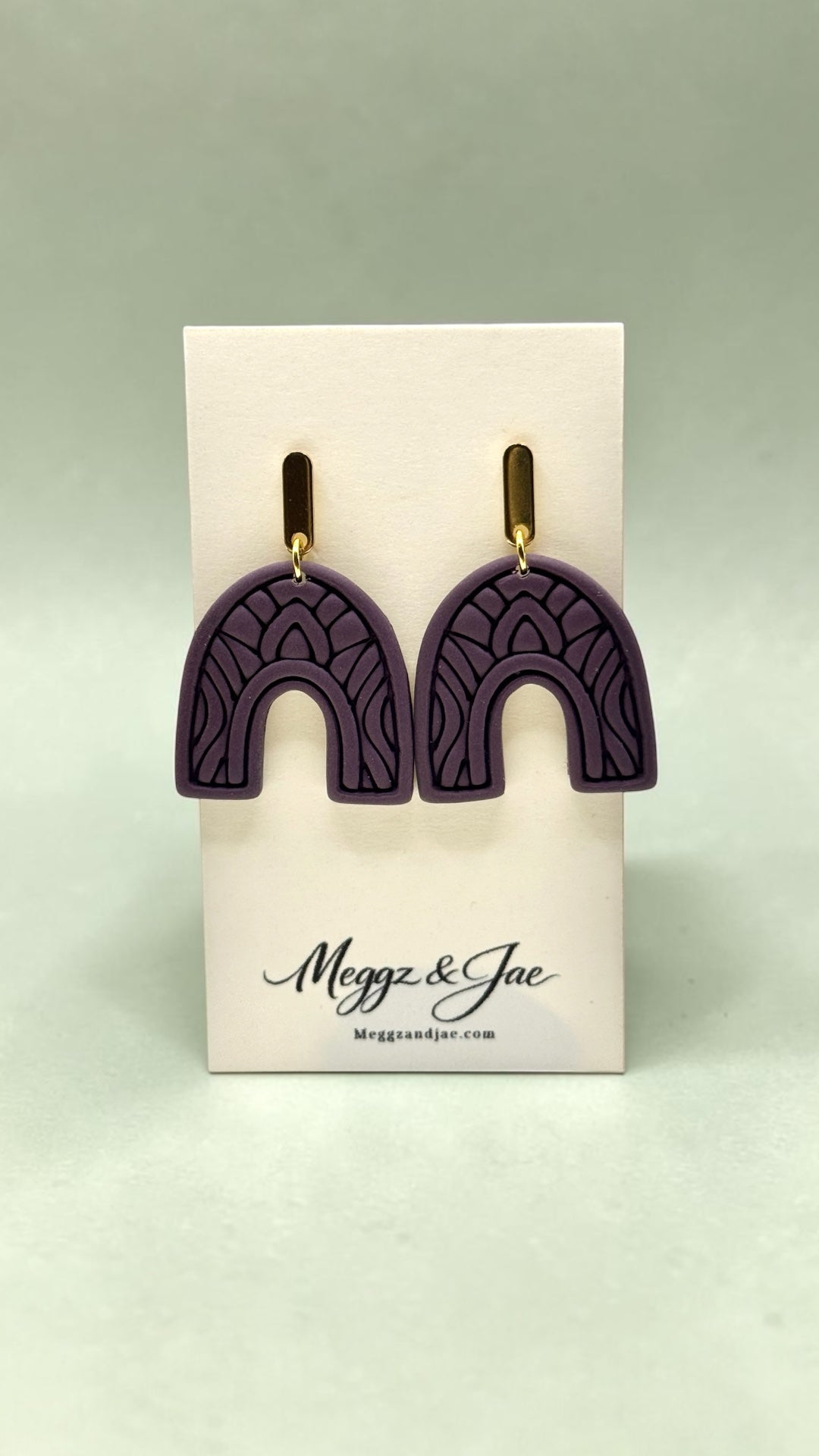 Handmade Polymer Clay Arch Earrings | Deep Plum Statement Dangles | Modern Minimal Earrings | Meggz & Jae
