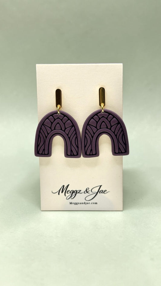 Handmade Polymer Clay Arch Earrings | Deep Plum Statement Dangles | Modern Minimal Earrings | Meggz & Jae