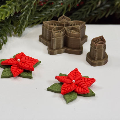 Christmas 2 piece poinsettia polymer clay cutter