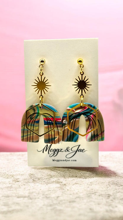 Abstract Arch Statement Earrings Handmade Polymer Clay Lightweight Dangle Earrings Meggz and Jae