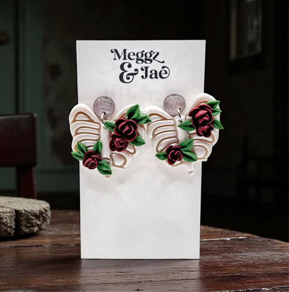 “Rose Ribs” rose floral ribcage polymer clay dangles