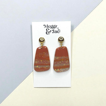 “Ashley” Rust and gold shimmer drop damgle earrings