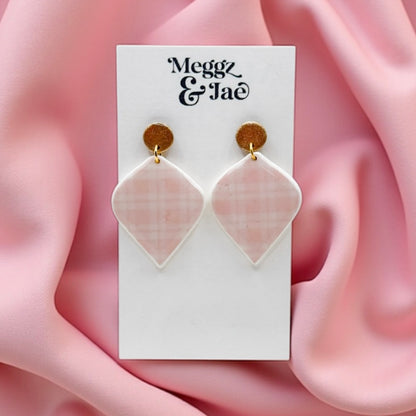 “Ellie” blush pink plaid dangles