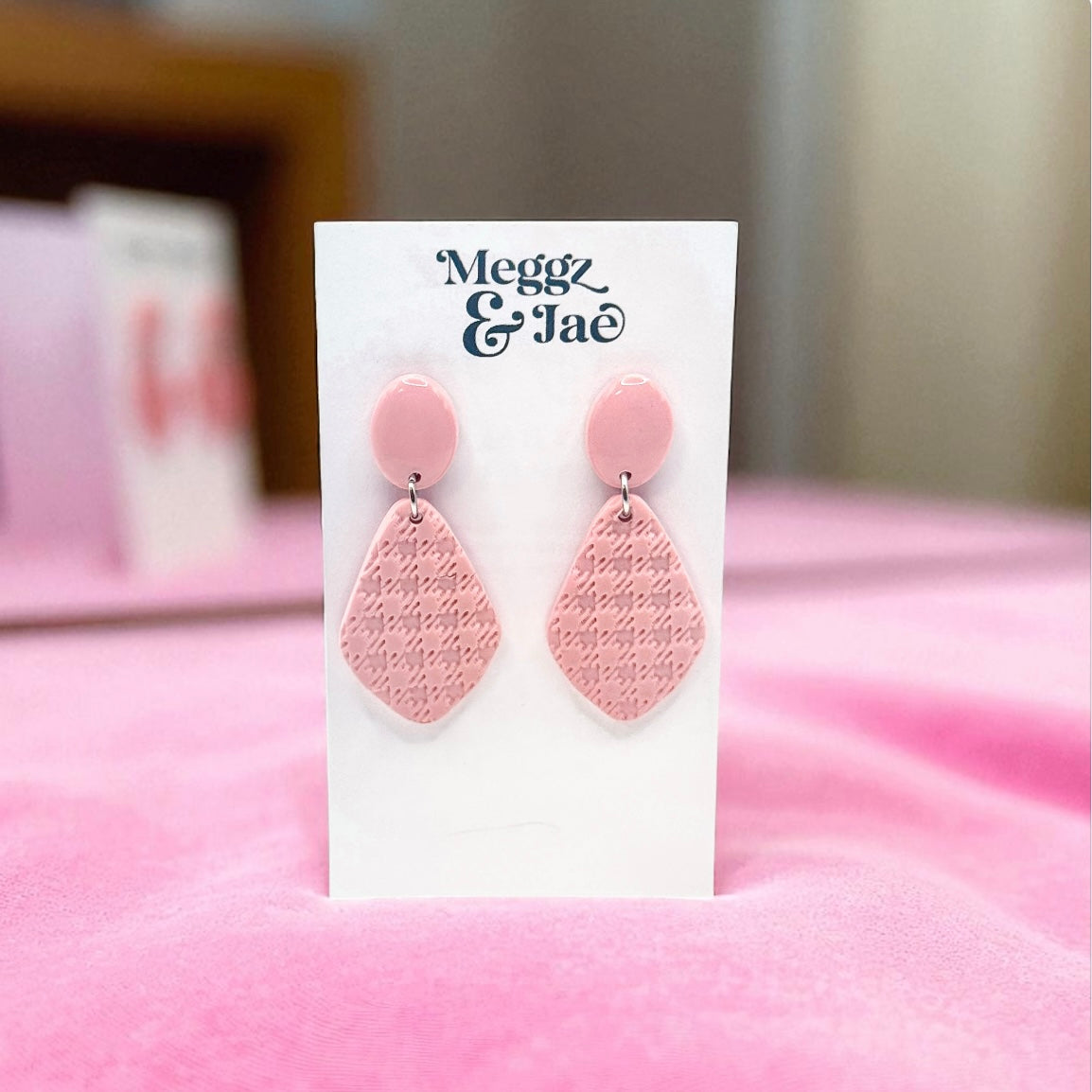 “Cheri” pink textured diamond dangles
