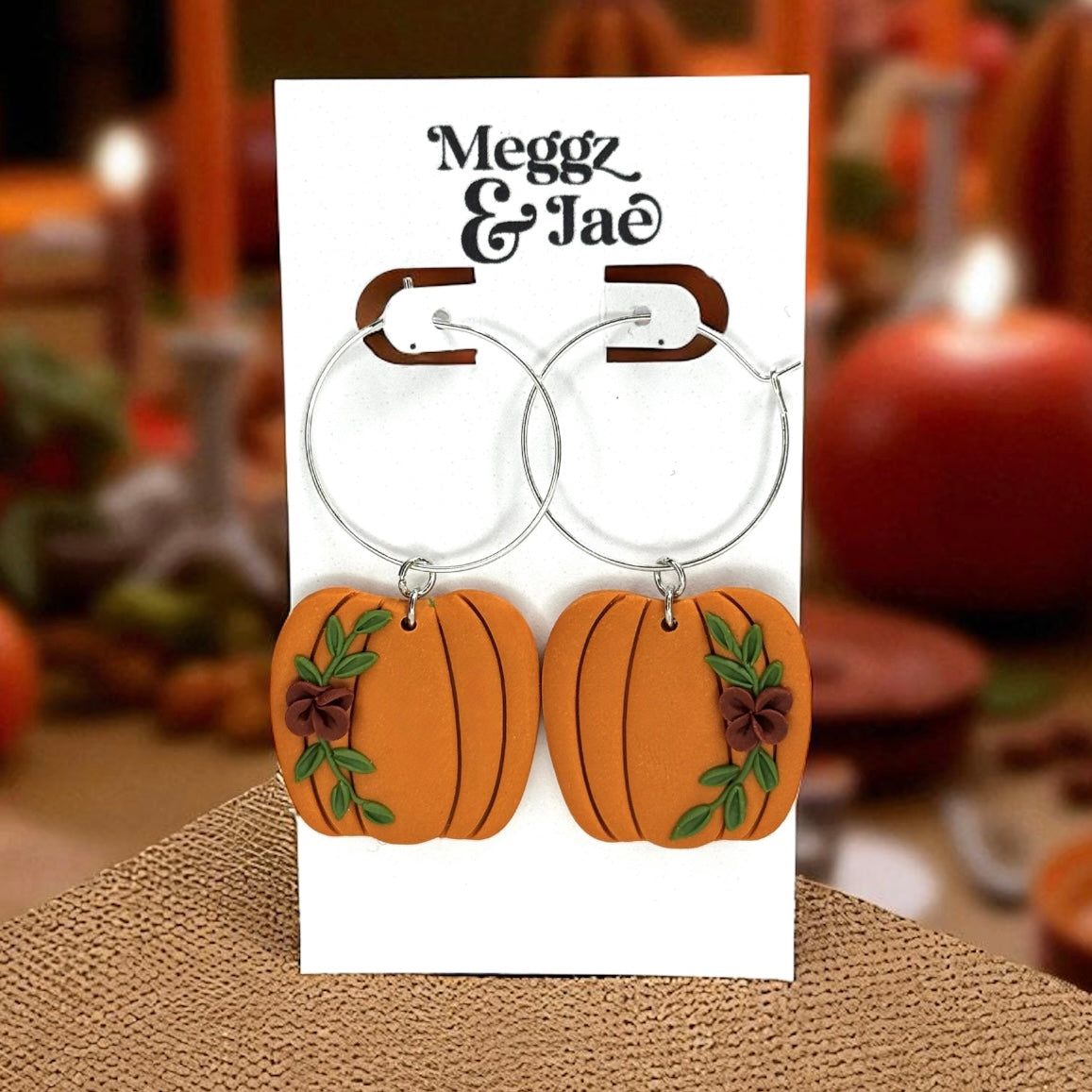 “Pumpkin hoop” polymer clay dangle earrings