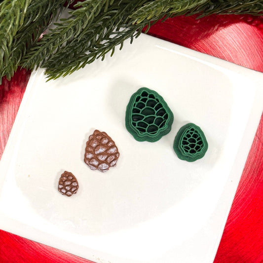 Christmas pine cone stud dangle polymer clay cutter