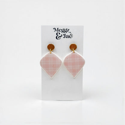 “Ellie” blush pink plaid dangles