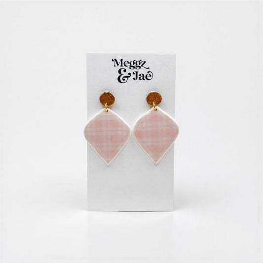 “Ellie” blush pink plaid dangles