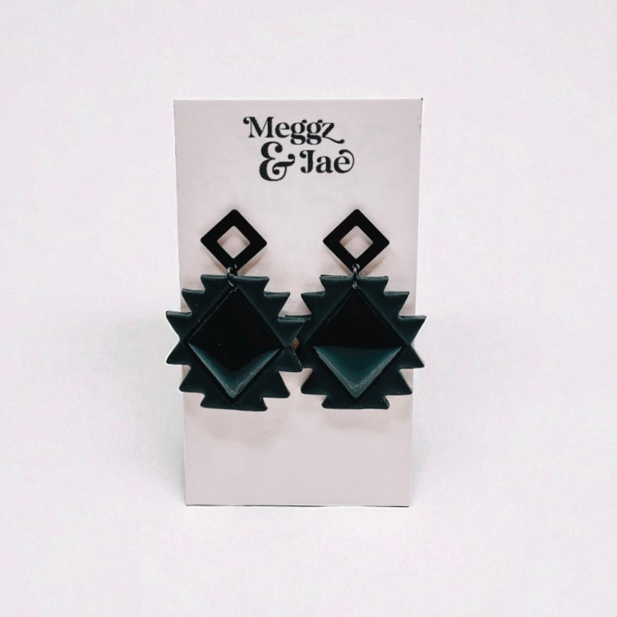 “Shaina” black geometric resin dangle