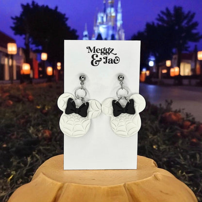 “Spider mouse” spooky spider web bow mouse dangle Earrings