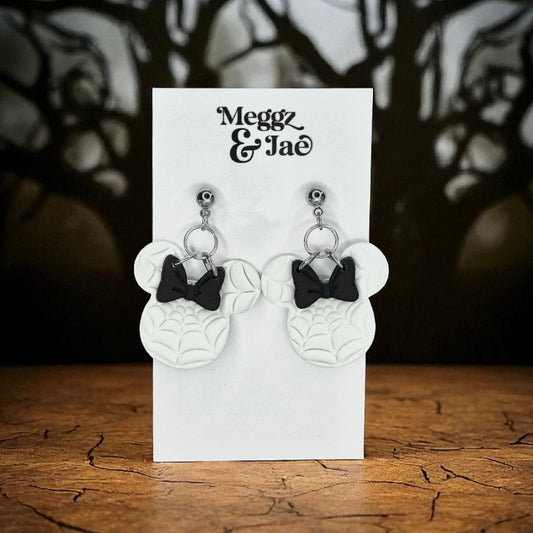“Spider mouse” spooky spider web bow mouse dangle Earrings