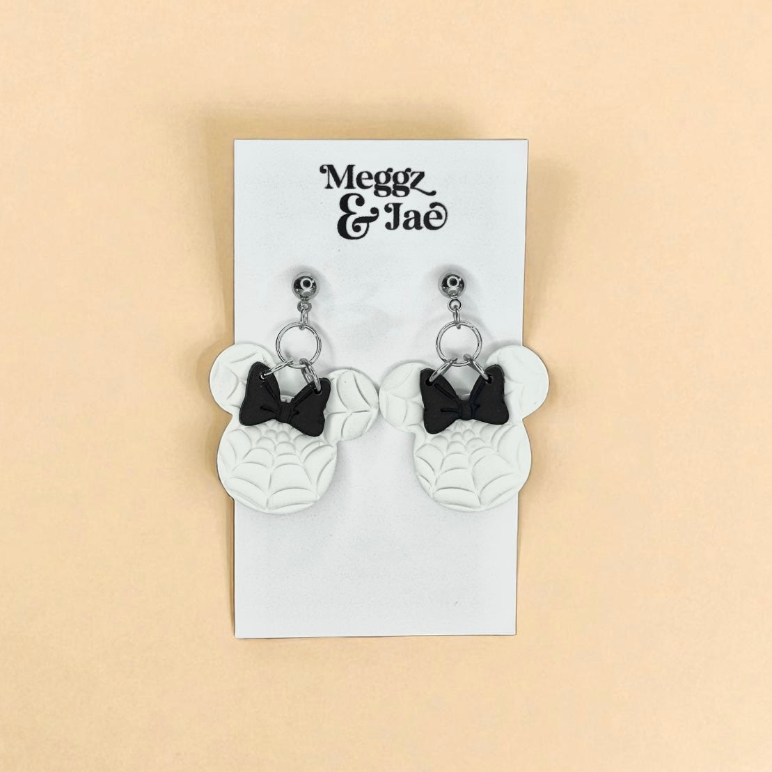 “Spider mouse” spooky spider web bow mouse dangle Earrings